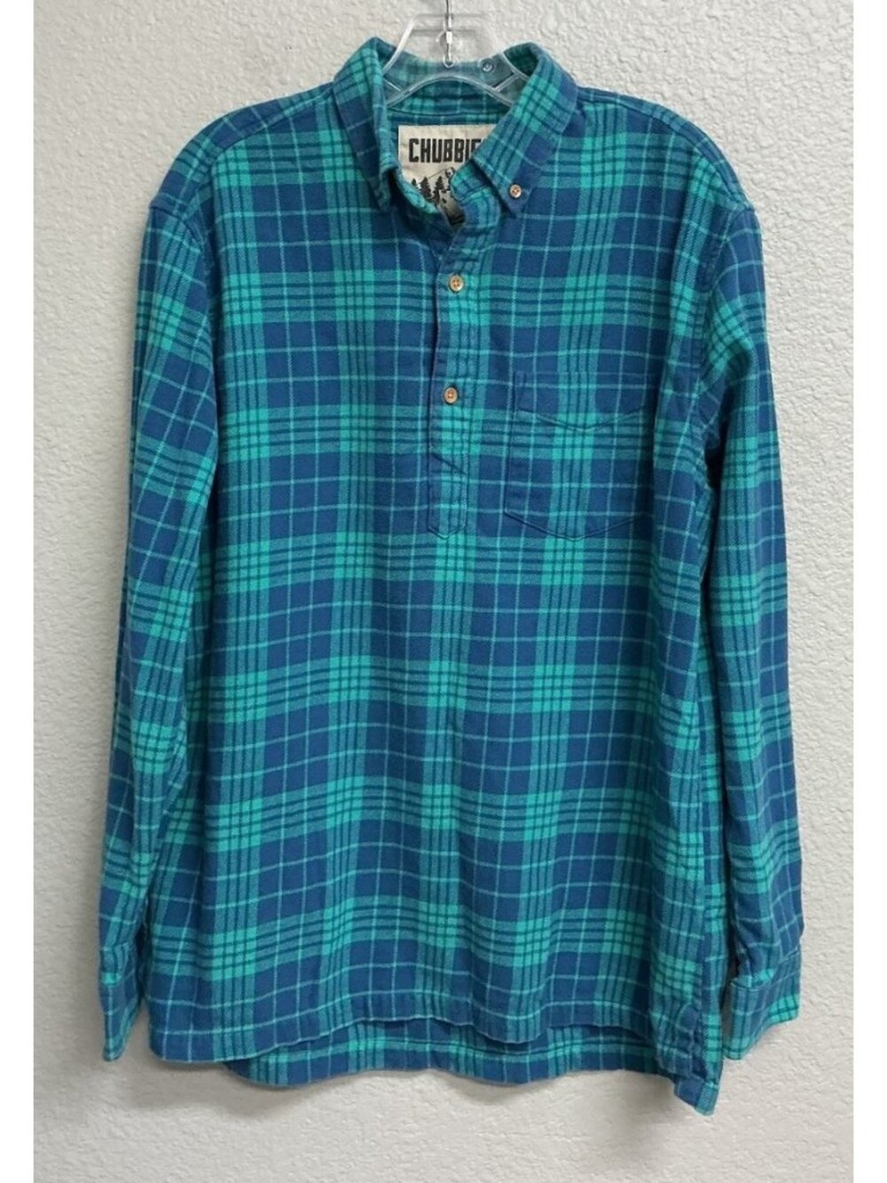 The Nutter Chubbies Flannel Shirt Men's Large Popover 1/4 Button Plaid Blue